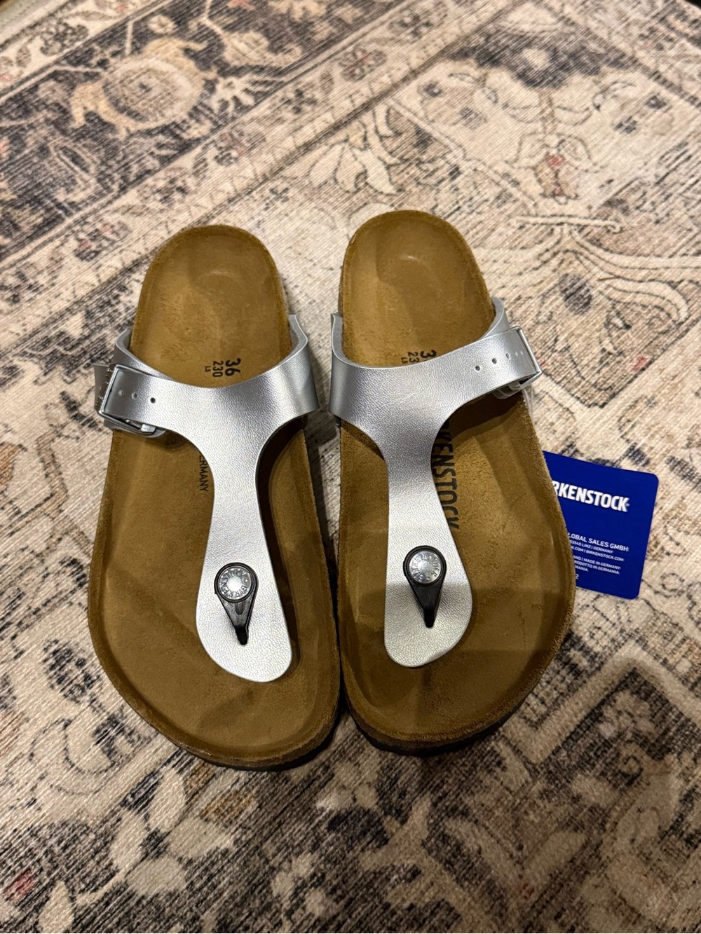 Birkenstock Silver Metallic Toe-Post Sandals